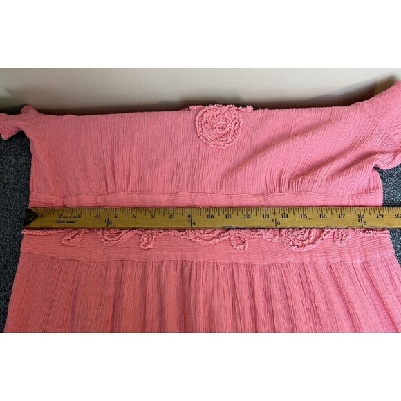 Only Necessities Midi Dress 18 W Coral Ruffles‎ Embroidery Gauzy Coastal Beachy - Picture 11 of 13